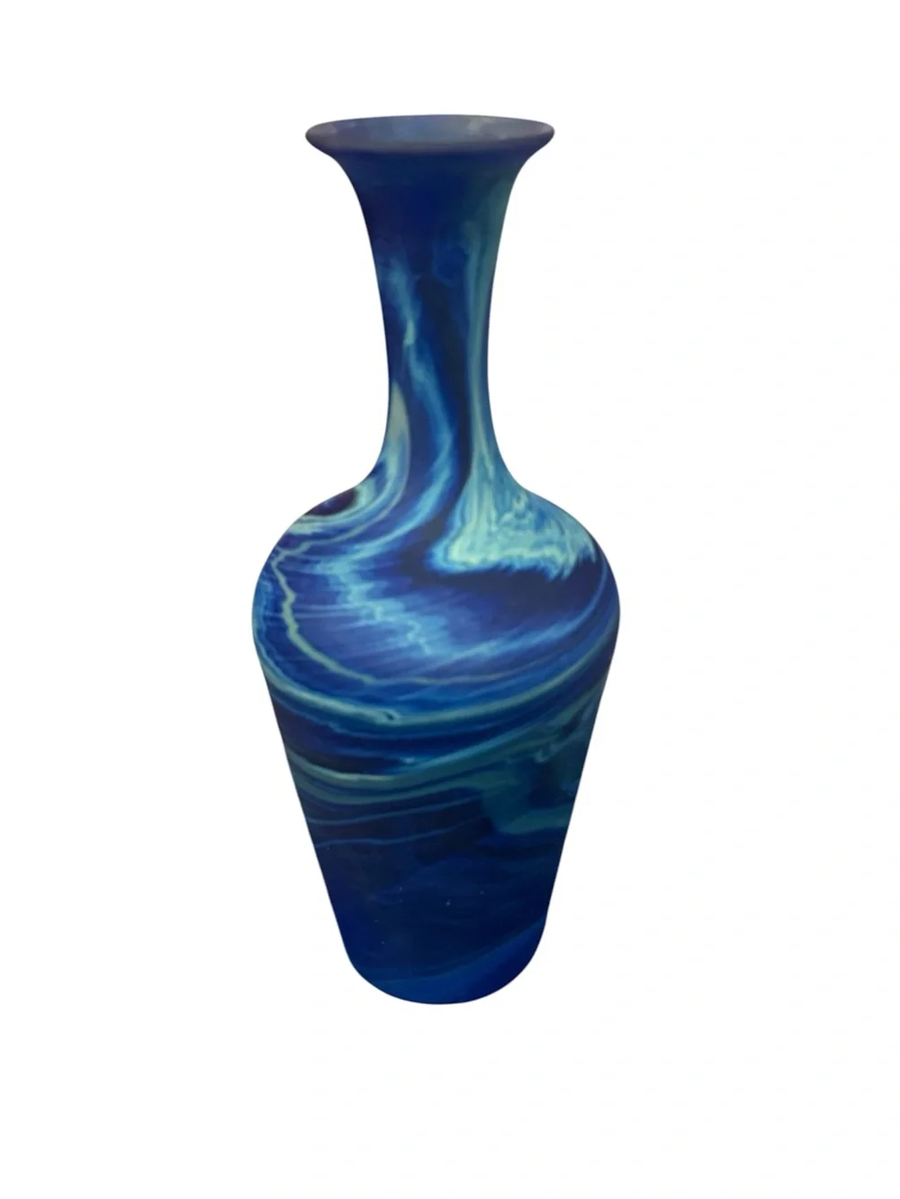 Hand Blown Glass Blue Swirl Glass Vase - Decorative Home Accent
